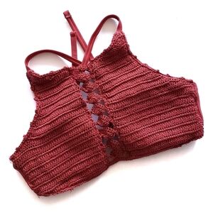 Xhilaration Bikini Top S Small Burgundy Crochet
